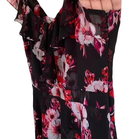 WHBM Black Floral Ruffle Midi Dress - Picture 6 of 11
